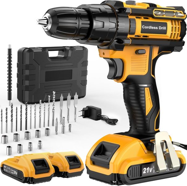 JYGMPRO perceuse visseuse sans fil 21V, visseuse devisseuse avec 2 batteries 2.0Ah