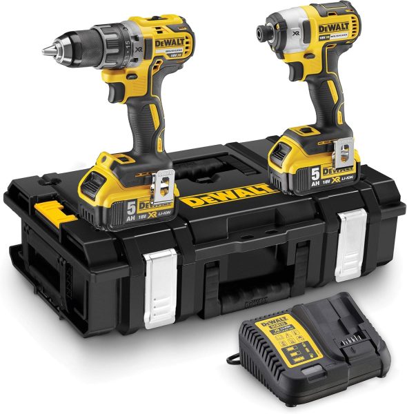 DEWALT - Kit 2 outils avec perceuse - visseuse percussion compact et visseuse à chocs 18V - sans fil - vitesse variable - pour métal-béton et bois - DCK266P2-QW